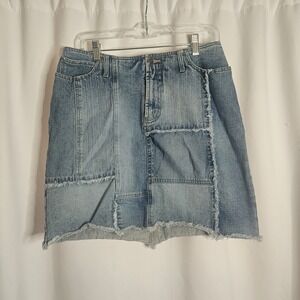Faded Glory Vintage Patchwork‎ Denim Distressed A-Line Mini Skirt Size 8